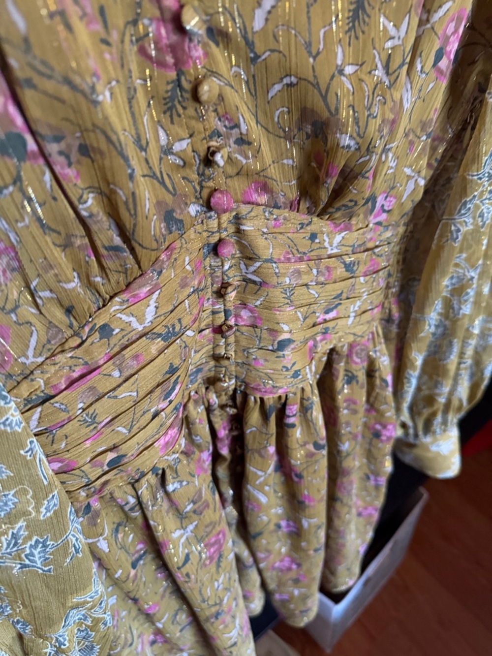 House of Harlow 1960 Mustard Floral V-Neck Mini Dress - Picture 2 of 5